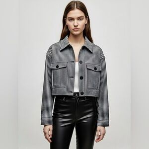 T Tahari Gingham Cropped Jacket, Size Medium